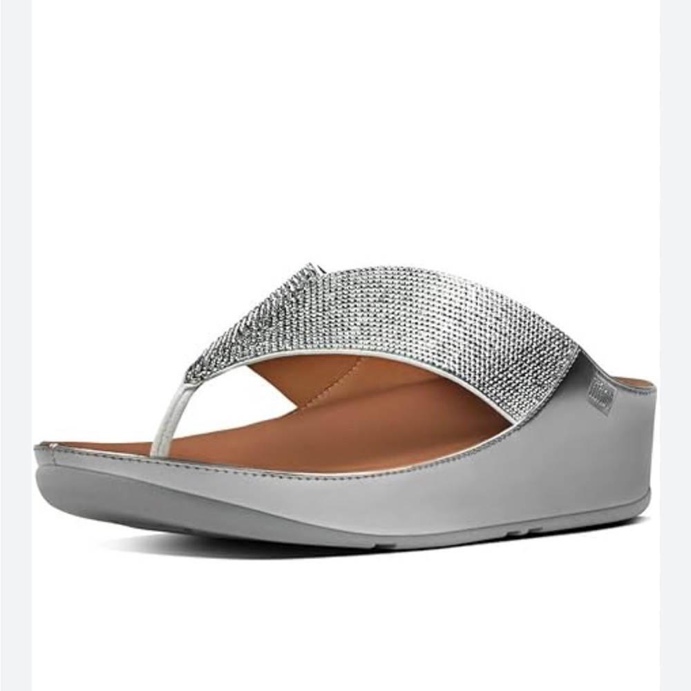 Fitflip Silver Rhinestone Wedge Thong Sandal - Women Size 6